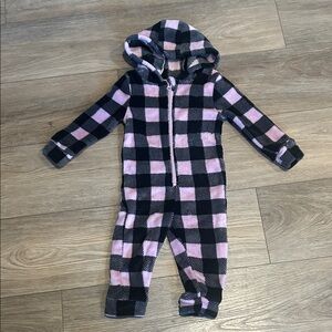 Dip Girls Plush Hooded One-Piece - Purple & Black Plaid size 2T